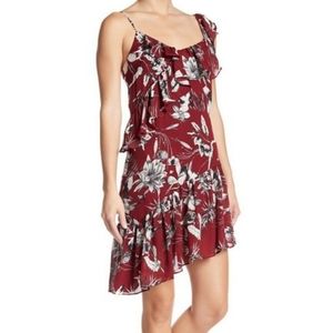 Parker red floral asymmetrical sleeveless dress